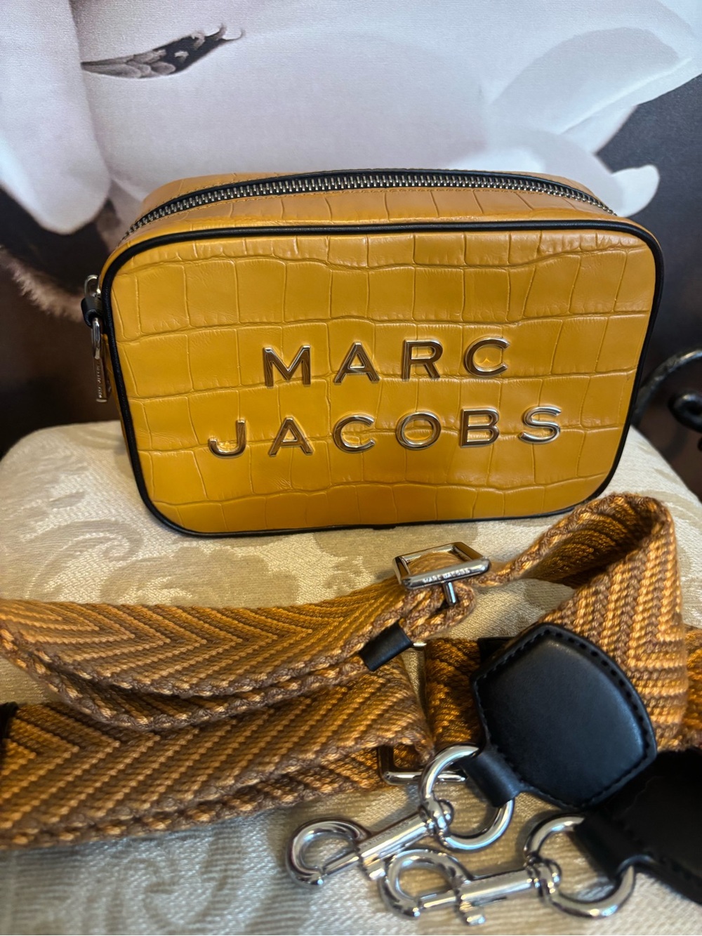Marc Jacobs Mustard Croc-Embossed Camera Crossbody with Woven Strap - Picture 4 of 10